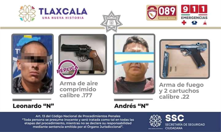 La SSC detiene a dos presuntos responsables de portación ilegal de arma de fuego